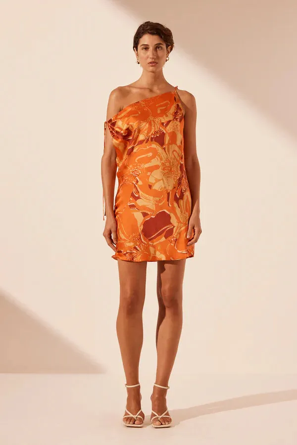 Shona Joy Chara Silk Tie Mini Dress - Flame