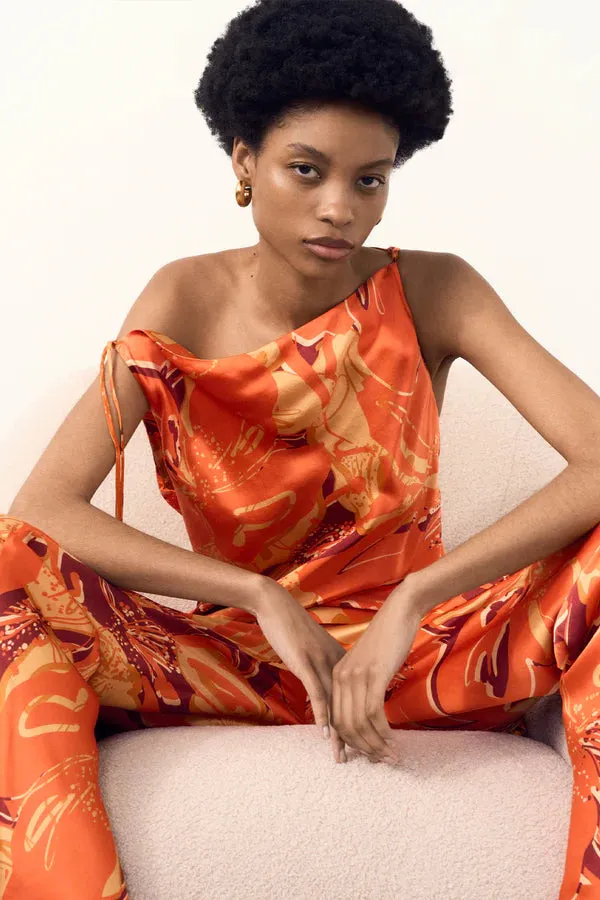 Shona Joy Chara Silk Tie Mini Dress - Flame
