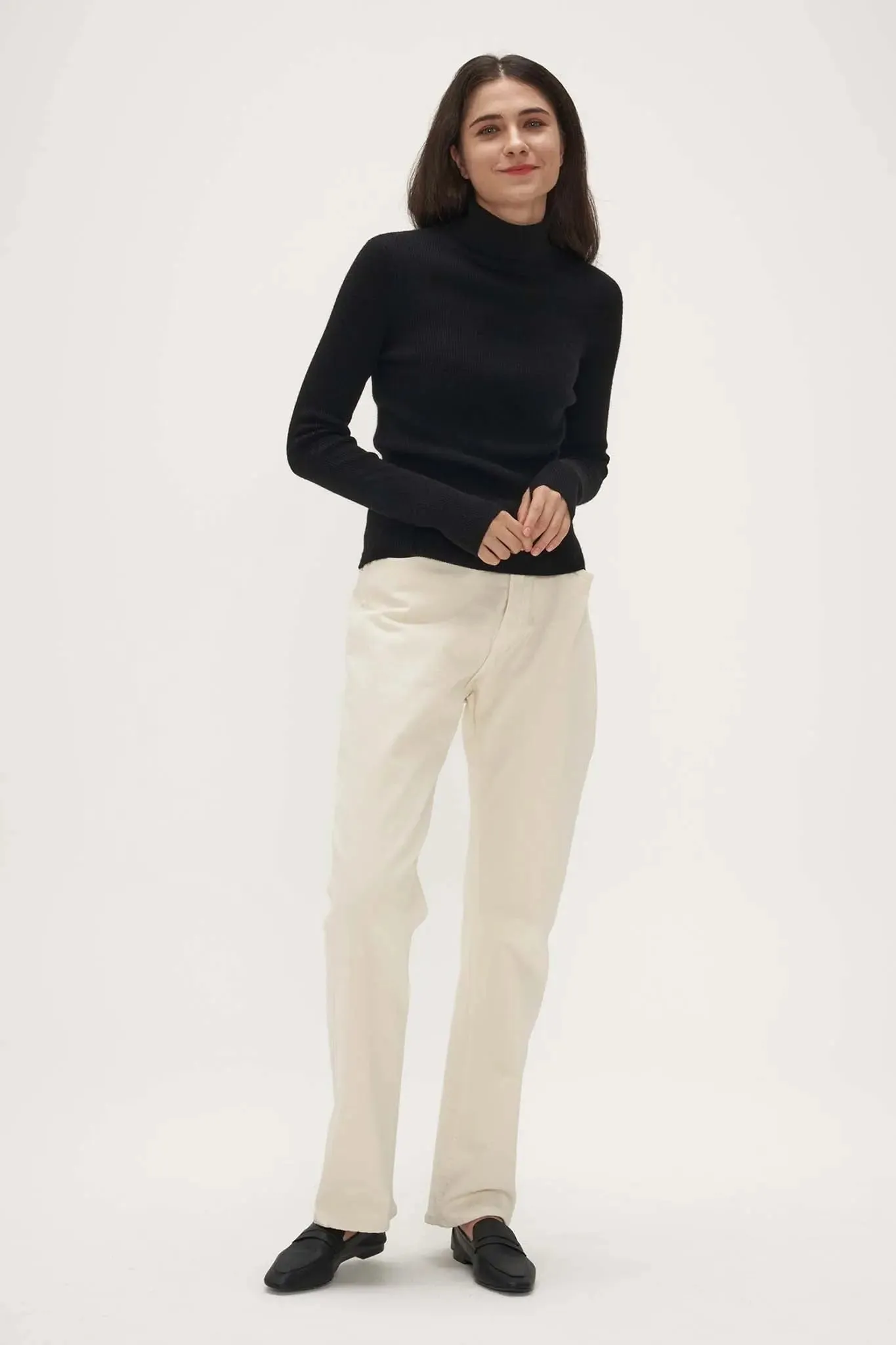 Slim Turtleneck Cashmere Sweater with Thumb Holes