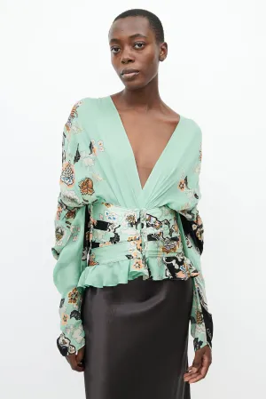 Spring 2003 Green & Multi Silk Corset Blouse