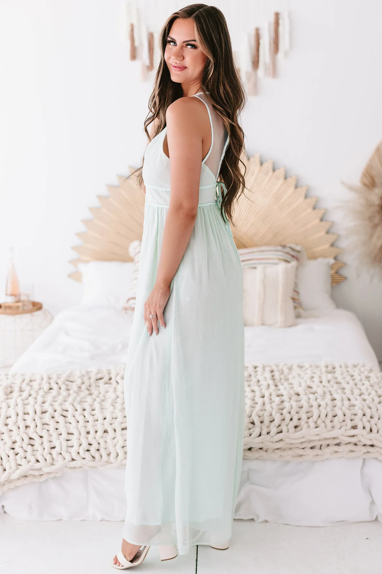 Strictly Romance Glittered Wide Leg Organza Jumpsuit (Mint)