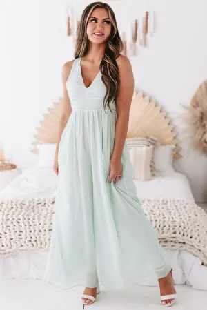 Strictly Romance Glittered Wide Leg Organza Jumpsuit (Mint)