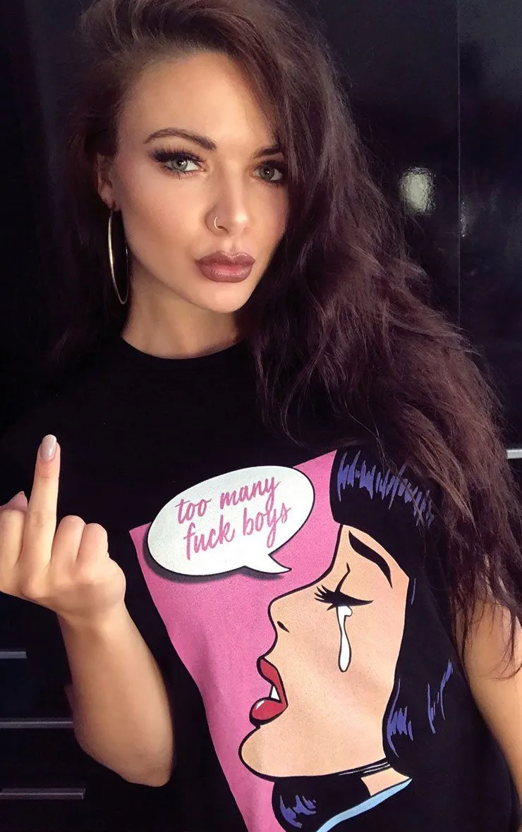 Too Many F*ck Boys Oversized Black T Shirt