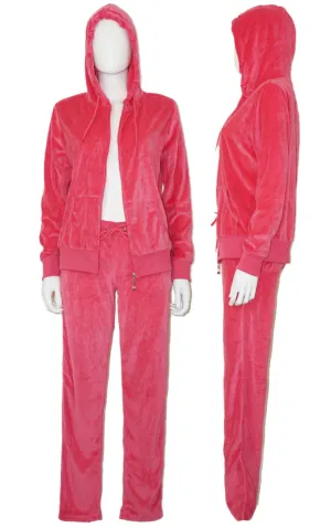 TRACKSUITS Y2K Pink Velour Pants Hoodie Set Suit