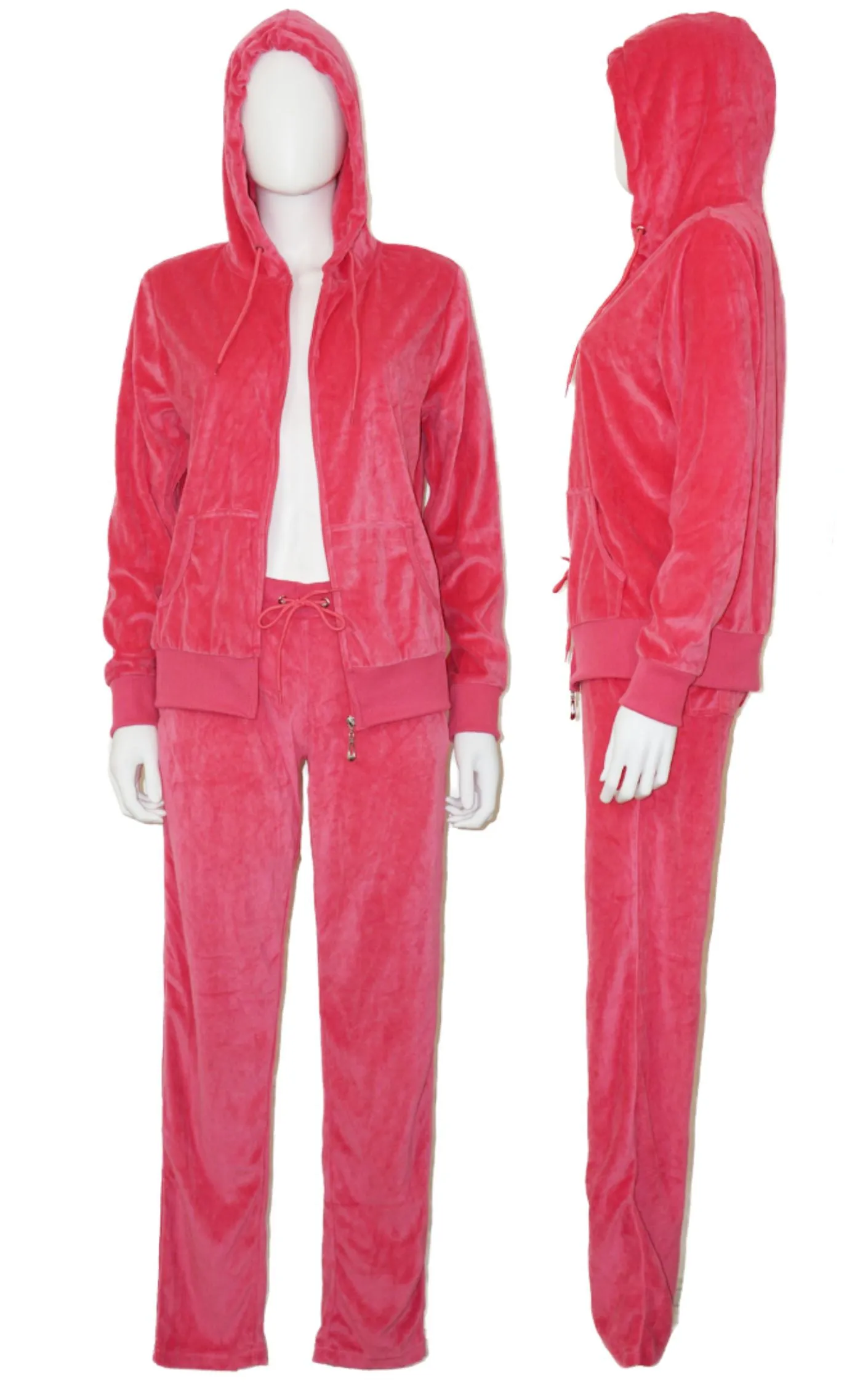 TRACKSUITS Y2K Pink Velour Pants Hoodie Set Suit