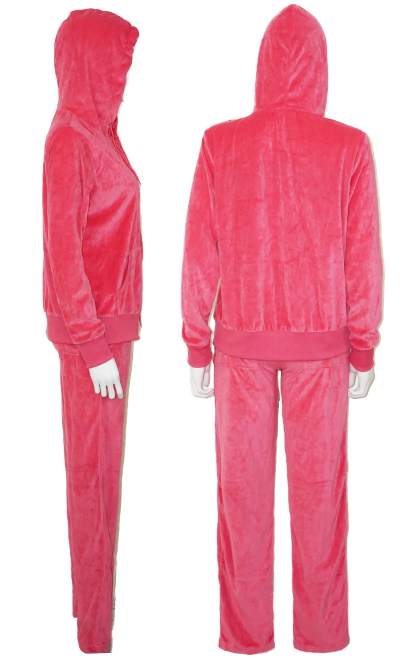 TRACKSUITS Y2K Pink Velour Pants Hoodie Set Suit