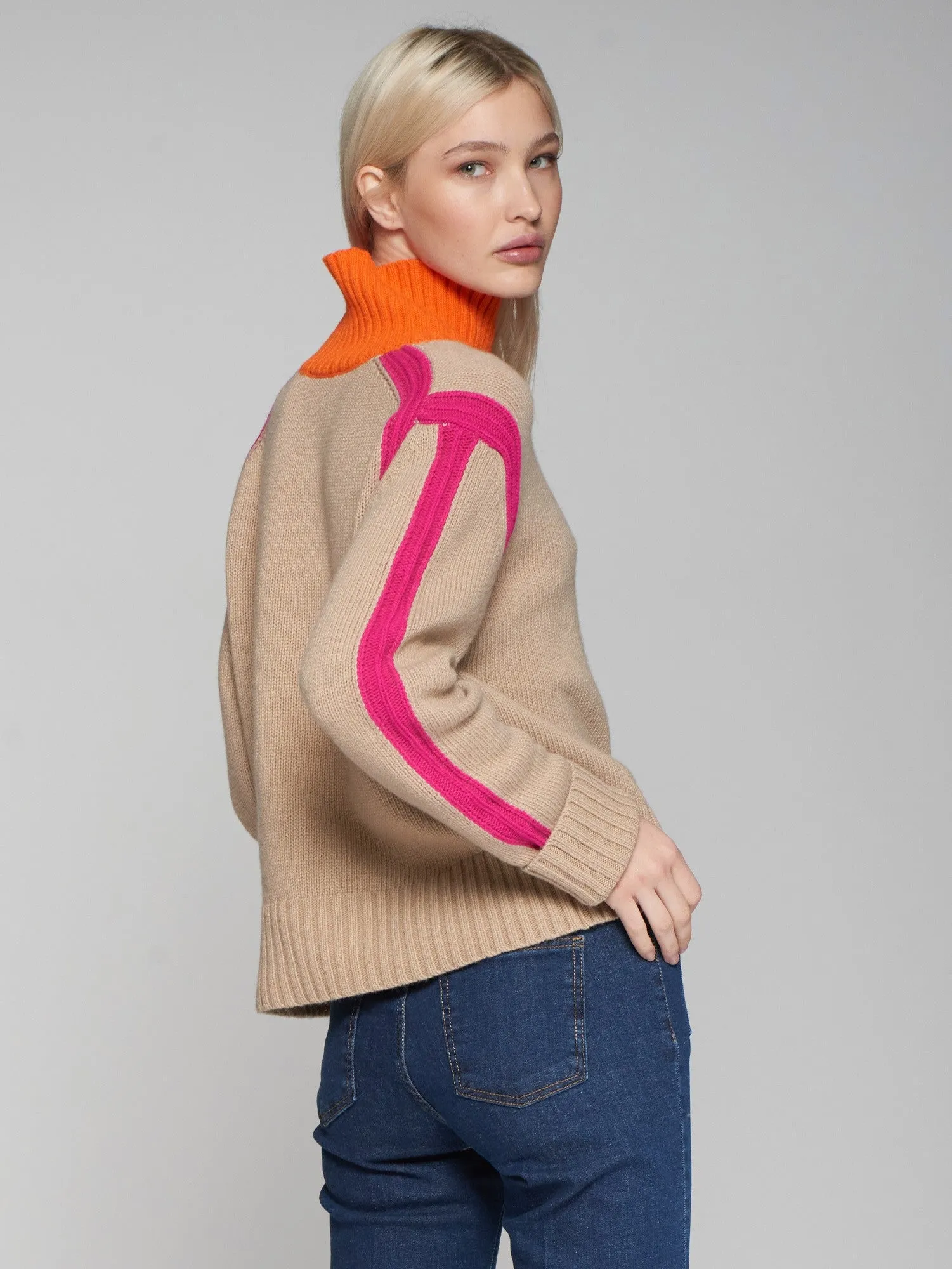 Vilagallo Jax Turtleneck Sweater, Beige Orange Neon Pink