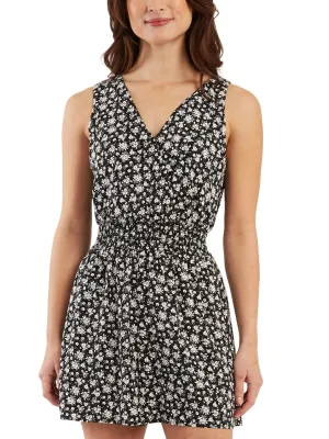 Women's Floral Printed Romper,Black/White