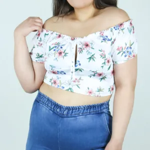 Women's Off-Shoulder Floral Crop Top,White